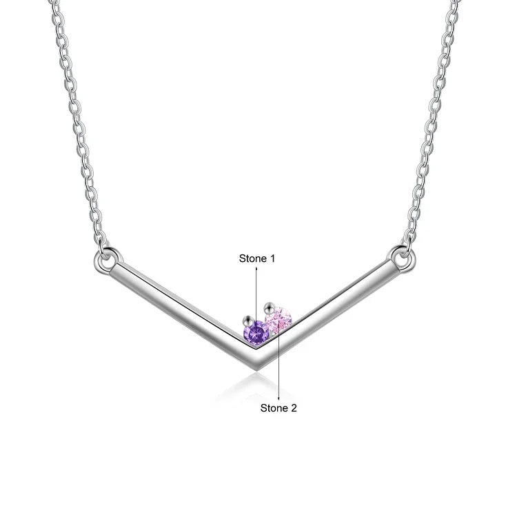 V Bar Necklace with Personalised Birthstones - United Bracelets