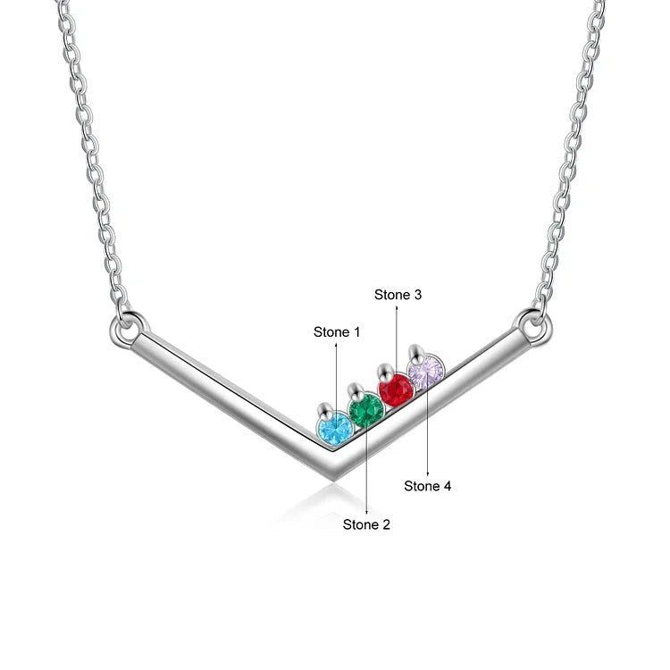 V Bar Necklace with Personalised Birthstones - United Bracelets