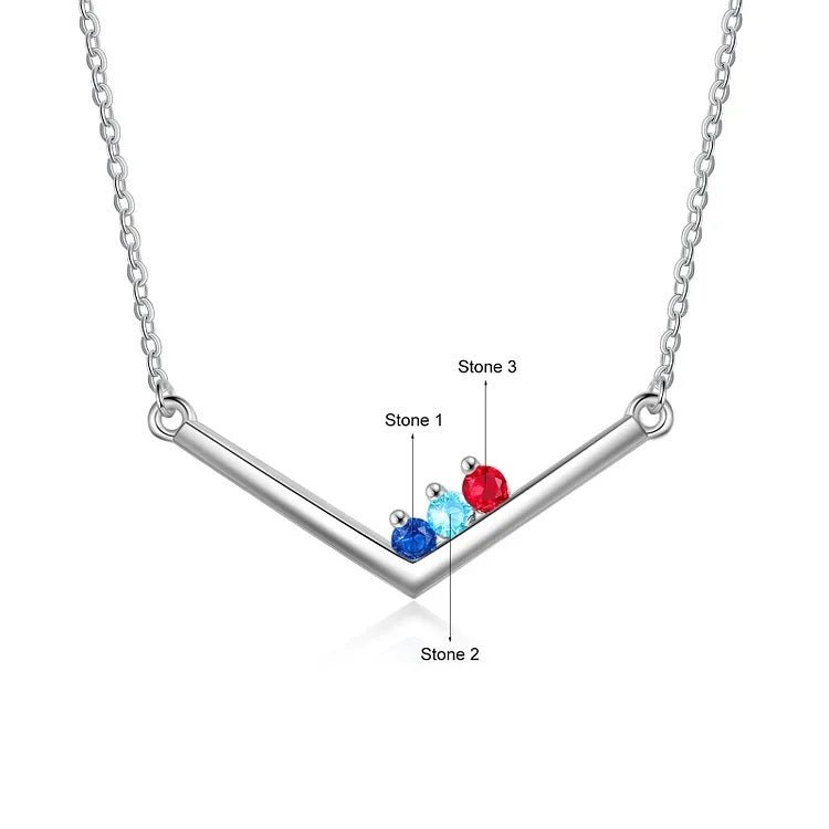 V Bar Necklace with Personalised Birthstones - United Bracelets