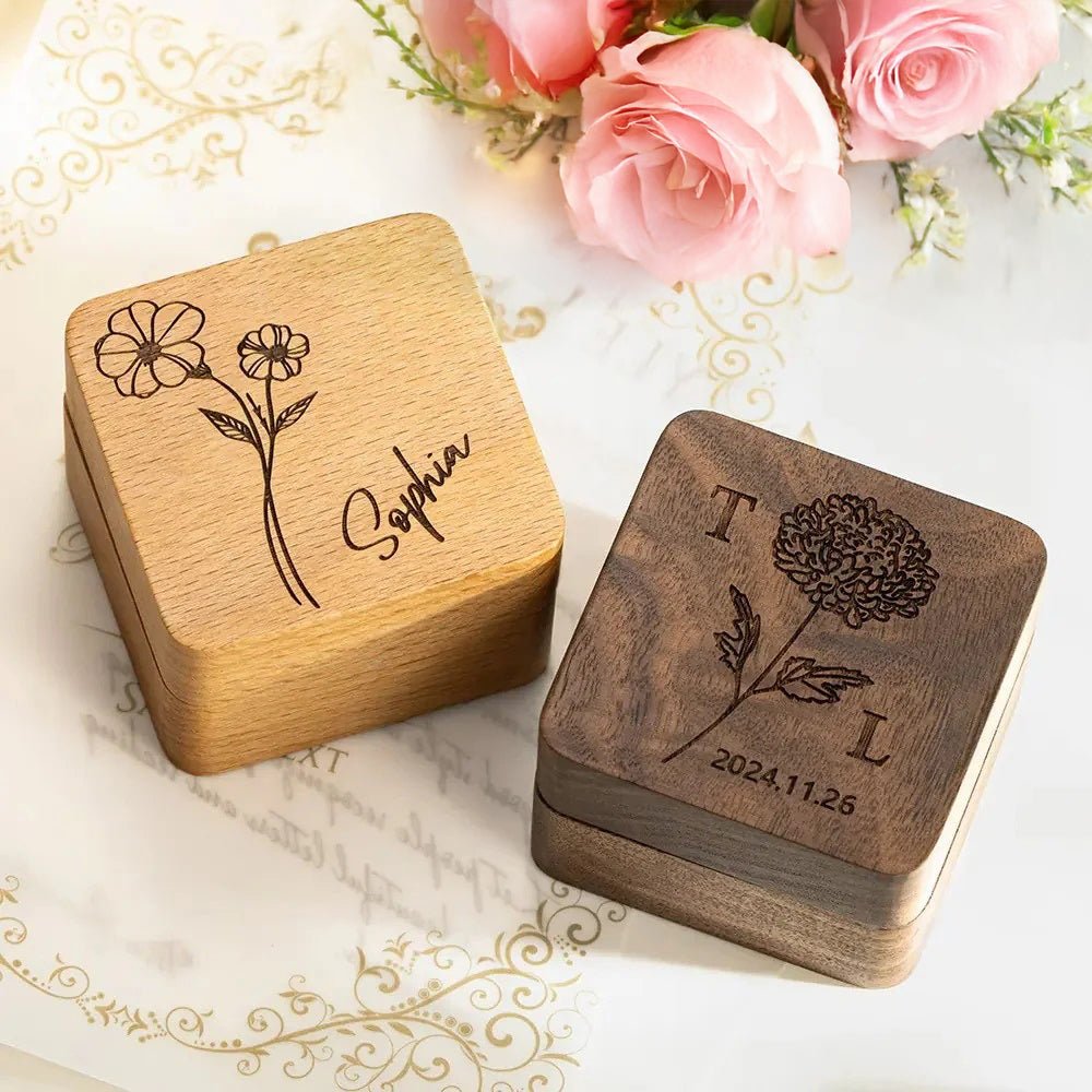 Wooden Birth Flower Ring Box - United Bracelets