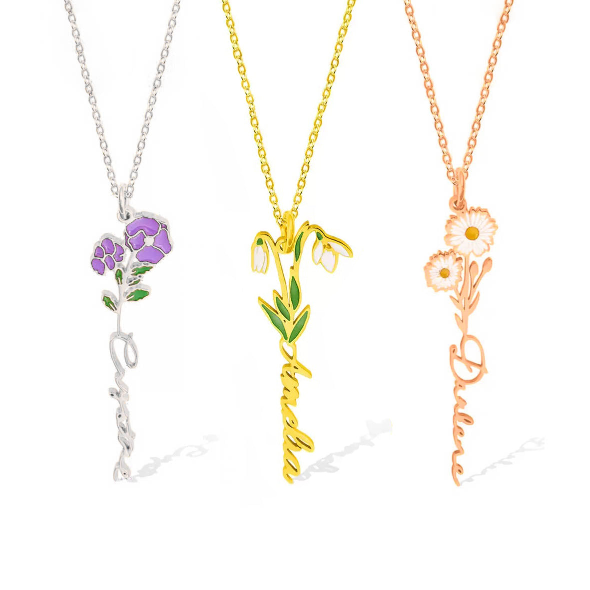 Coloured Birth Flower Name Necklace