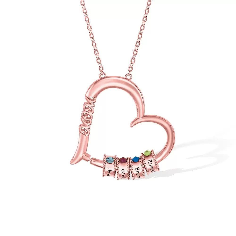 Heart Pendant Necklace with Engraved Beads