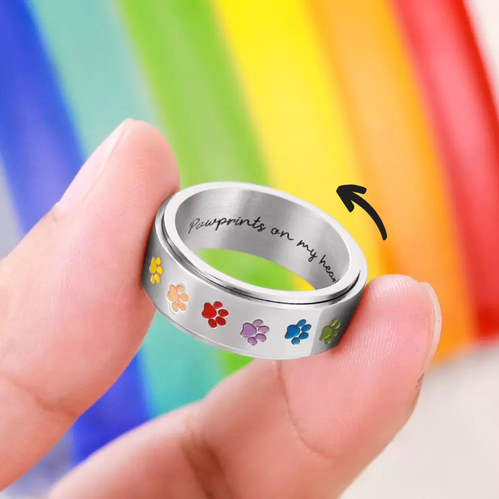 Rainbow Paw Print Fidget Ring